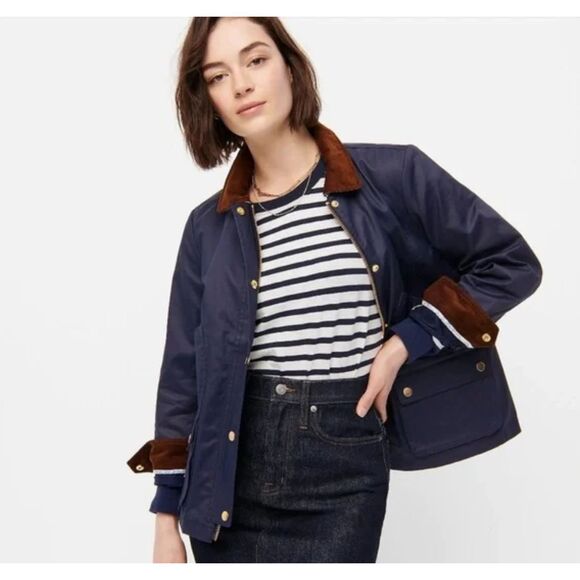 J.Crew Navy Barn Jacket with Liberty Floral Print Fabric, Women's Size L - Picture 3 of 16